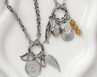 Custom Silver Circle Clasp Charm Necklace | Stainless Steel Jewelry Gift