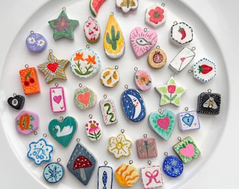 Hand-Painted Clay Charms – One Of A Kind Colorful Handmade Jewelry Charms