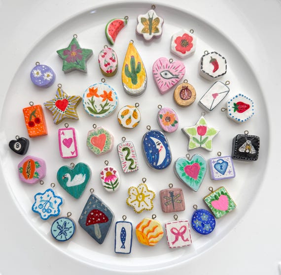 Hand-Painted Clay Charms – One Of A Kind Colorful Handmade Jewelry Charms