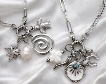 Build Your Own Silver Charm Holder Necklace, Stainless Steel Keepsake Jewelry