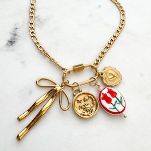 Personalized Gold Carabiner Charm Necklace, Choose Your Own Charms, Add And Remove Your Own Charms,  Keepsake Gift For Her