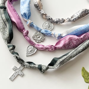 Scarf Necklace with Silver Stainless Steel Charm – Adjustable, Lightweight & Stylish, Boho Chic