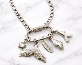 Personalized Silver Carabiner Charm Necklace, Stainless Steel Jewelry Gift
