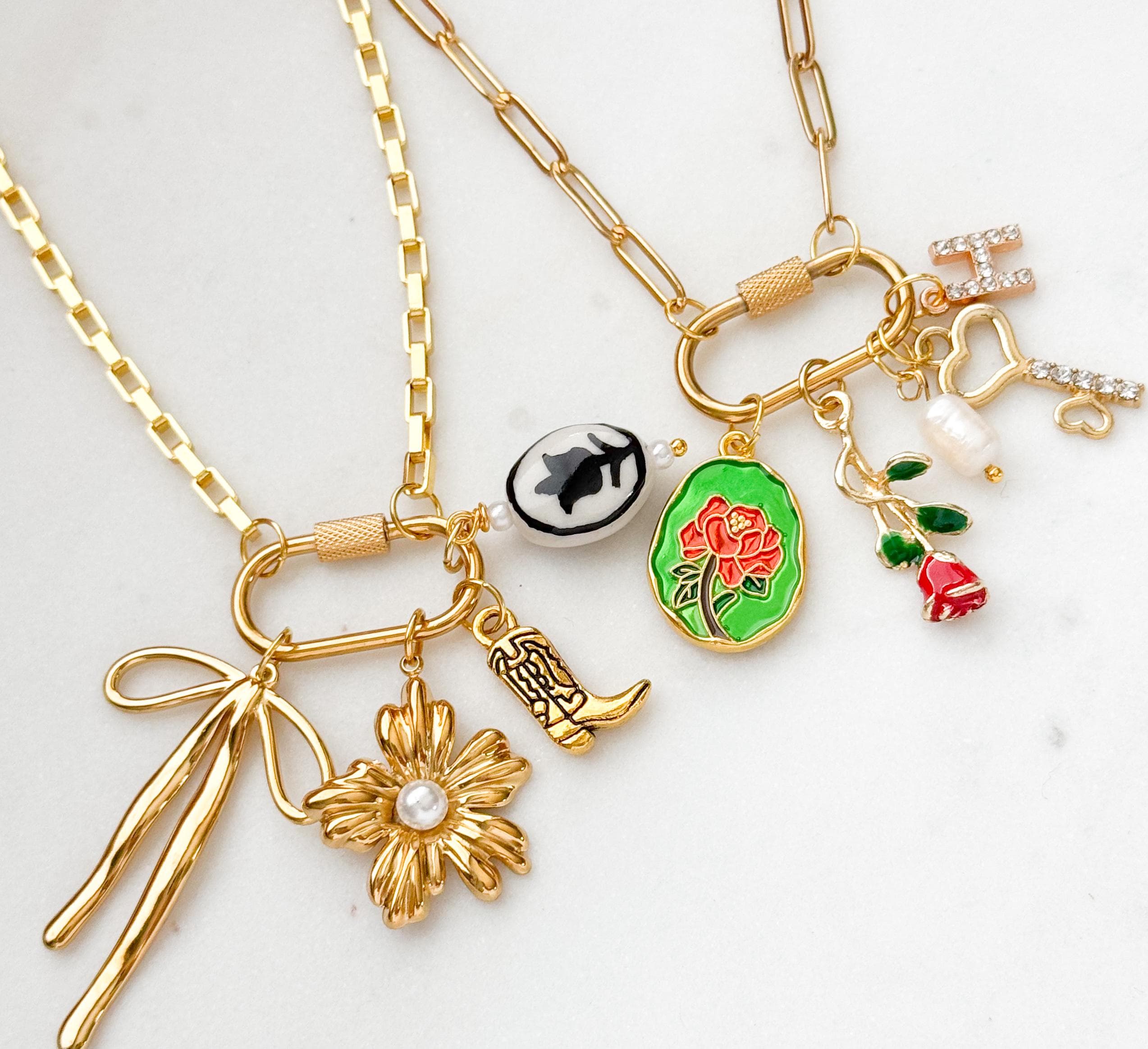 Custom Gold Carabiner Charm Necklace: Personalized DIY Jewelry, 18K Gold Plated Stainless Steel Chain