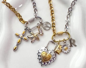 Custom Mixed Metal Charm Necklace • Build Your Own • Stainless Steel Jewelry Gift
