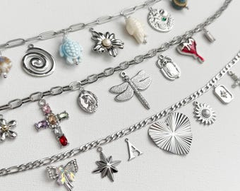 Design Your Own Silver Charm Necklace, Create Your Own Custom Silver Charm Necklace, Paperclip/ Fiagaro Chain, Personalized Gift For Her