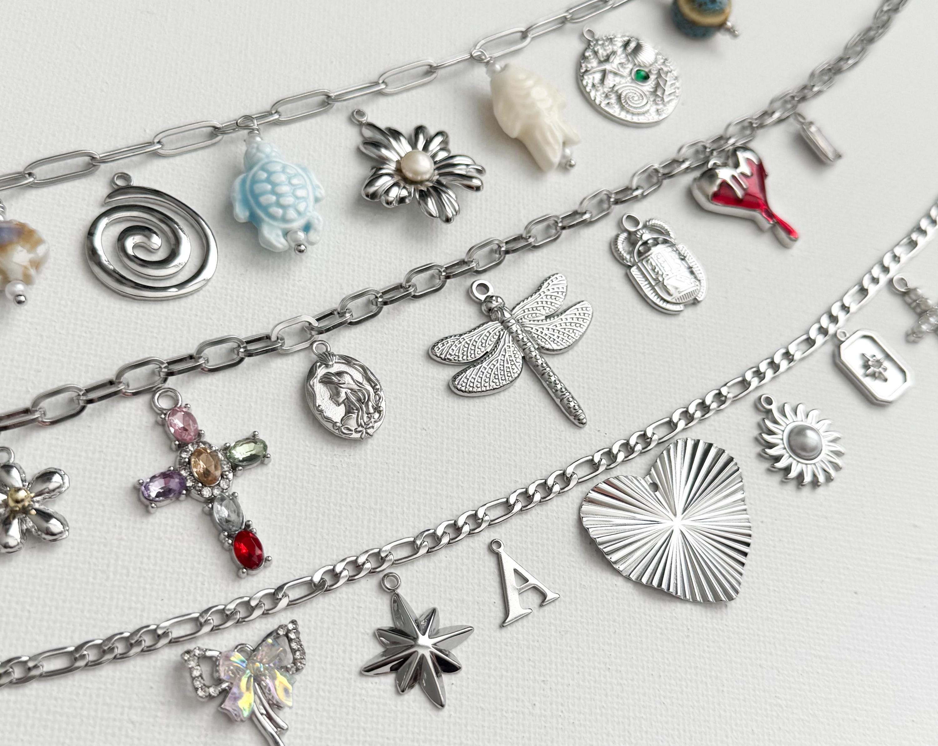Design Your Own Silver Charm Necklace, Create Your Own Custom Silver Charm Necklace, Stainless Steel Chain, Personalized Gift For Her