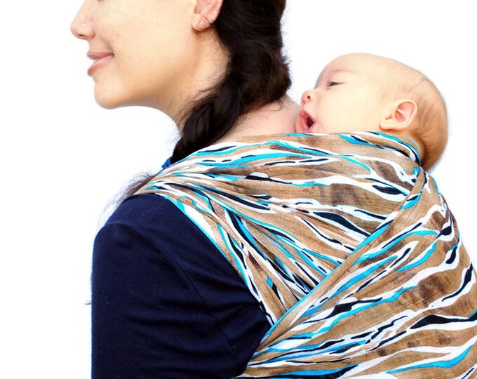 Baby Wrap Carrier Woven Cotton Gauze Tan and Turquoise Zebra Etsy