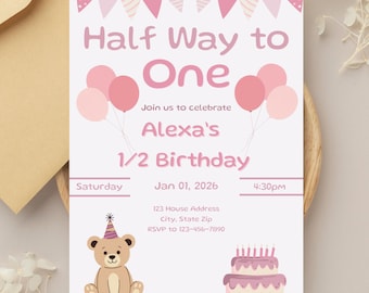 Half Birthday Invitation, 6 Month Milestone, Editable Canva Template