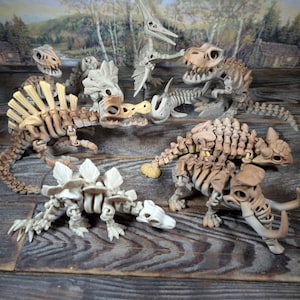 Flexi 3D Dinosaur Skeleton Figurines - T-Rex, Triceratops, Velociraptor, Stegosaurus, Spinosaurus & More - Collectible Set