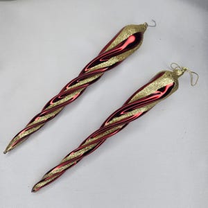Kurt Adler Hand Crafted Glass Icicle Ornaments - Set of 2 - 11”