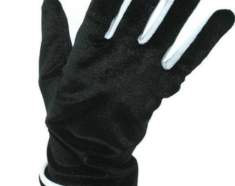 Black and White Stretch Velvet Gloves