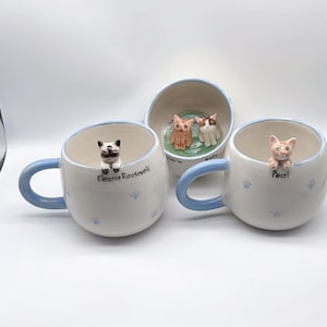 Custom Pet Mug with 3D Dog/Cat Figure Handmade Ceramic Mug Peekaboo Pet Mug Memorial Gift for Pet Lovers Personalized Pet Mug Coffee Cup