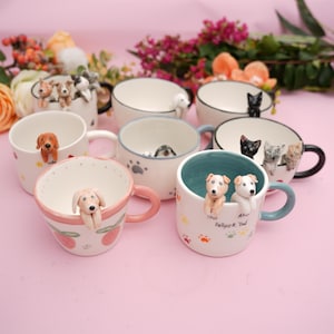 Custom Pet Mug with 3D Dog/Cat Figure Handmade Ceramic Mug Peekaboo Pet Mug Memorial Gift for Pet Lovers Personalized Pet Mug Coffee Cup