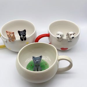 Custom Pet Handmade Coffee Mug Personalized Cat Mug Birthday Gift for Pet Owner Family Gift Cute Dog Puppy Cappuccino Mug Hidden Animal Cup