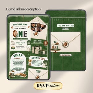 Football 1st Birthday Web Invitation with RSVP and Countdown | First Year Down,  Digital Download Canva Template