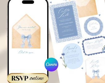 Invitación animada para baby shower de Cielito Lindo, con confirmación de asistencia rastreable (plantilla digital de Canva).