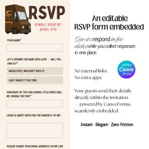 Package Delivery Baby Shower Website Template with Online RSVP | UPS-Inspired | Canva Template