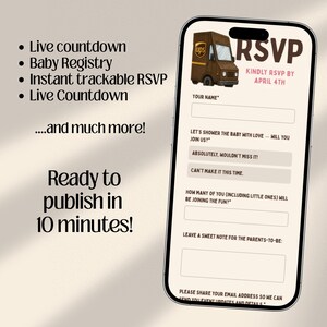 Package Delivery Baby Shower Website Template with Online RSVP | UPS-Inspired | Canva Template