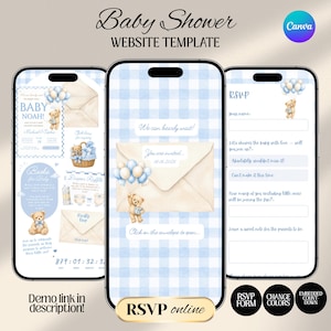 We Can Bearly Wait Baby Shower Website Invitation Template with Trackable RSVP & Countdown | Teddy Bear  (Digital Download)