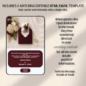 Burgundy Ivory Floral Old Money Digital Wedding Invitation Website: Online RSVP, Countdown, Digital Download Canva Template