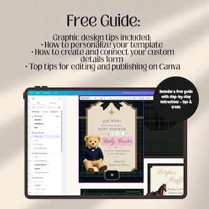 Interactive Preppy Teddy Baby Shower Web Invitation Online RSVP & Countdown | Digital Download Canva Template