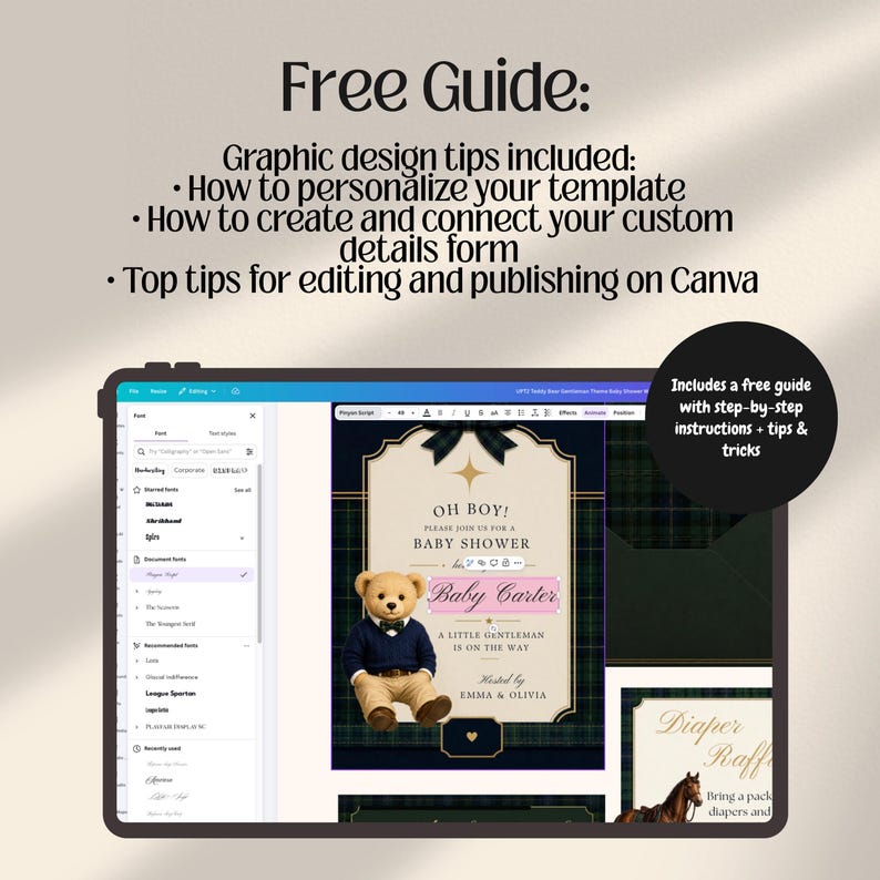 Interactive Preppy Teddy Baby Shower Web Invitation Online RSVP & Countdown | Digital Download Canva Template