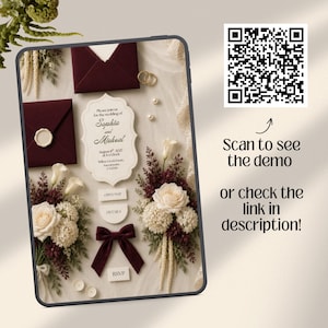 Burgundy Ivory Floral Old Money Digital Wedding Invitation Website: Online RSVP, Countdown, Digital Download Canva Template