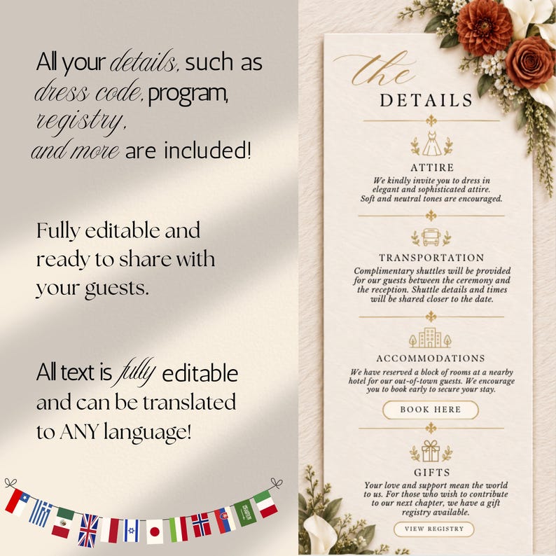 Burnt Orange Fall Terracotta Animated Digital Wedding Invitation Website Online RSVP, Music (Canva Template)