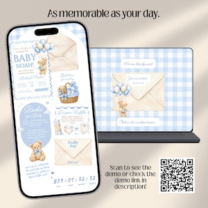 We Can Bearly Wait Baby Shower Website Invitation Template with Trackable RSVP & Countdown | Teddy Bear  (Digital Download)