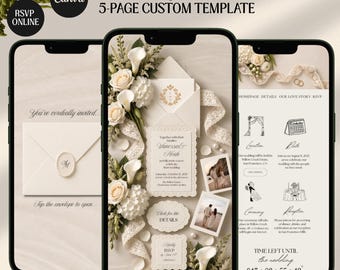 Ivory Lace Floral Digital Wedding Invitation Website Template: Old Money Style (Digital Download)