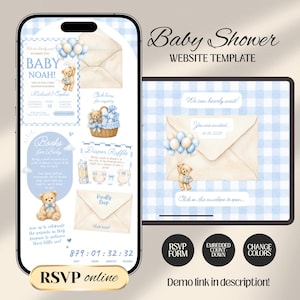 We Can Bearly Wait Baby Shower Website Invitation Template with Trackable RSVP & Countdown | Teddy Bear  (Digital Download)