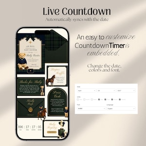 Interactive Preppy Teddy Baby Shower Web Invitation Online RSVP & Countdown | Digital Download Canva Template