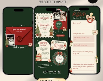 A Very Merry Christmas Baby Shower Digital Animated Website Invitation, Trackable RSVP, Registry (Canva Template)