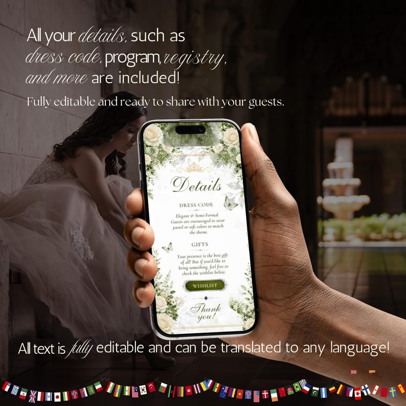 Quinceañera Digital Invitation Website with Online RSVP Countdown Music (Canva Template) Sage Green
