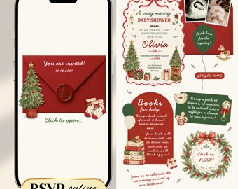 A Very Merry Christmas Baby Shower Digital Animated Website Invitation, Trackable RSVP, Registry (Canva Template)