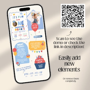 Fun to be One Boy 1st Birthday Web Invitation with RSVP and Countdown | Digital Download Canva Template