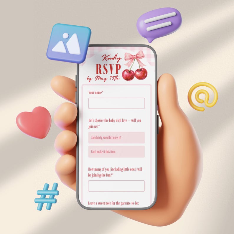 Cherry on Top Baby Shower Website Invitation with online RSVP Countdown Music (Digital Canva Template)