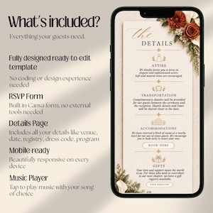 Burnt Orange Fall Terracotta Animated Digital Wedding Invitation Website Online RSVP, Music (Canva Template)