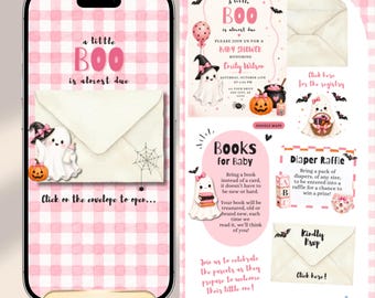 A Little Boo Is Almost Due Baby Shower Digital Website Template | Pink Halloween Girl Editable Canva Invitation with RSVP & Countdown