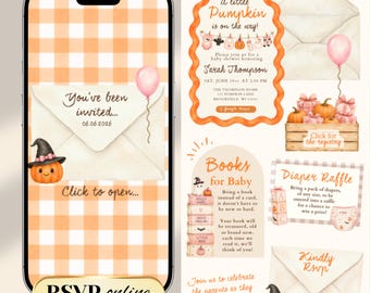 Little Pumpkin Fall Digital Girl Baby Shower Animated Web Invitation Halloween Online RSVP (Canva Template)