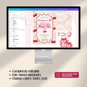 Cherry on Top Baby Shower Website Invitation with online RSVP Countdown Music (Digital Canva Template)
