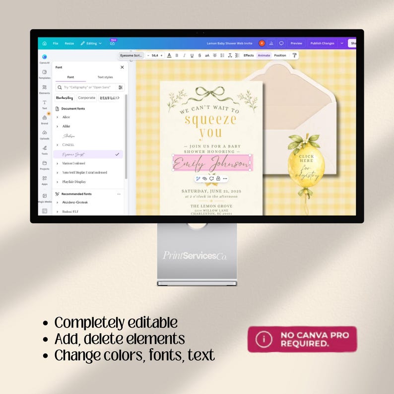 Lemon Baby Shower Website Invitation with Online RSVP, Countdown, Registry Diaper Raffle (Digital Canva Template)