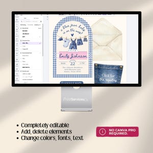 Blue Jean Baby Shower Digital Website Invitation, Trackable RSVP (Digital Canva Template)