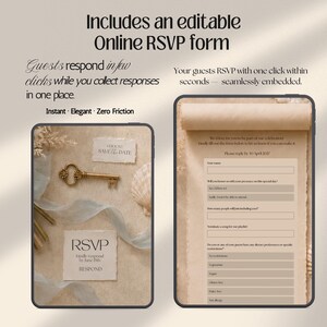 Coastal Wedding Website Template with HTML Email: Beach Wedding Digital Invitation RSVP, Music Digital Download Canva Template)