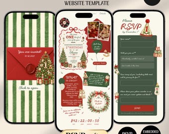 Christmas Most ONEderful Time of the Year 1st Birthday Digital Website Invitation with Online RSVP | Canva Template