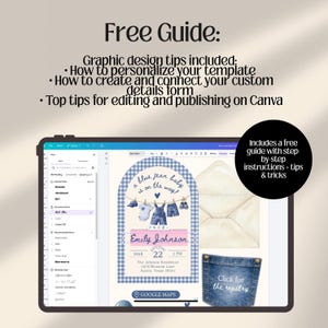 Blue Jean Baby Shower Digital Website Invitation, Trackable RSVP (Digital Canva Template)