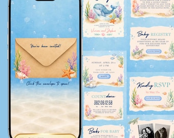 Sea you Soon Baby Shower Animated Website Invite, Online RSVP, Music, Countdown (Digital Canva Template)