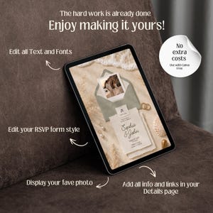 Coastal Wedding Website Template with HTML Email: Beach Wedding Digital Invitation RSVP, Music Digital Download Canva Template)