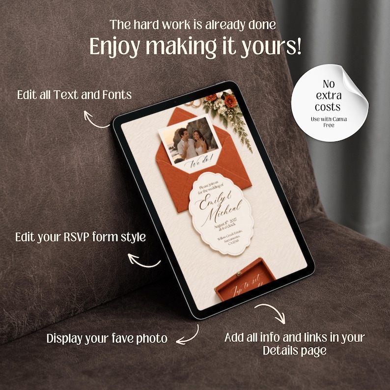 Burnt Orange Fall Terracotta Animated Digital Wedding Invitation Website Online RSVP, Music (Canva Template)